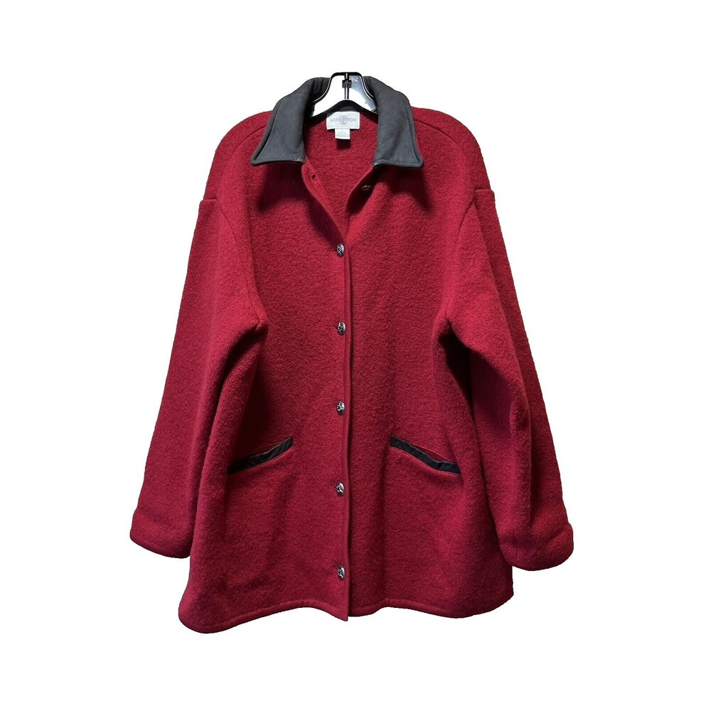 Nordstrom womens Vintage Sweater Knit Coatigan Jacket size Large Red 100% Wool
